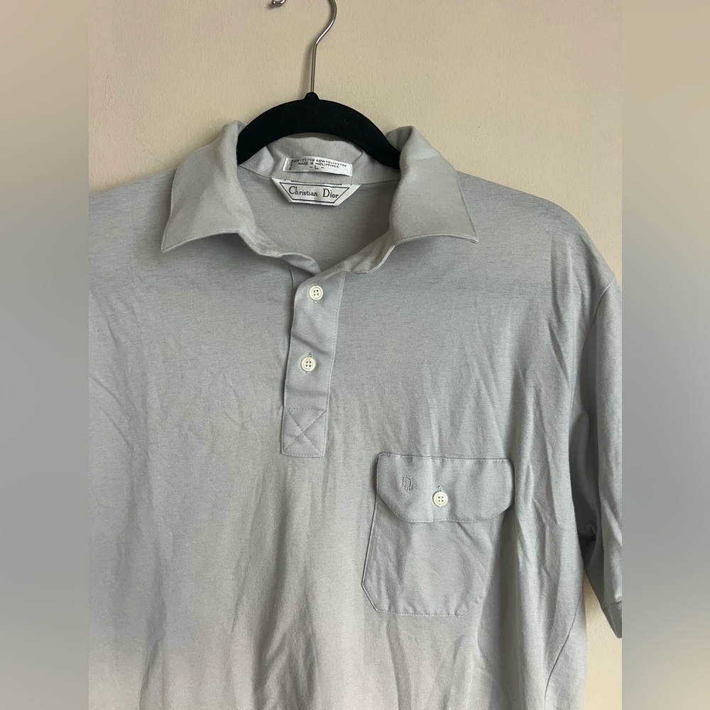 CHRISTIAN DIOR Light Gray Mens Polo Shirt Size Large